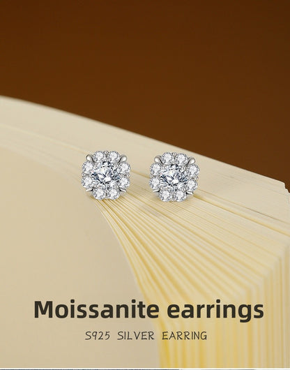 Round Stud Earrings For Women In 925 Sterling Silver Featuring Moissanite Inlay