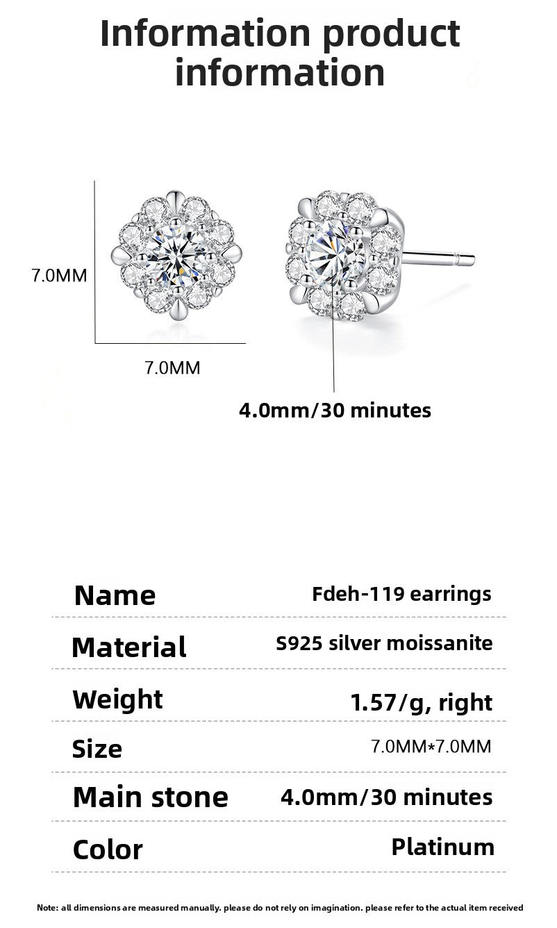 Round Stud Earrings For Women In 925 Sterling Silver Featuring Moissanite Inlay