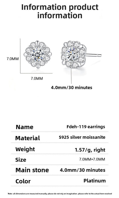 Round Stud Earrings For Women In 925 Sterling Silver Featuring Moissanite Inlay