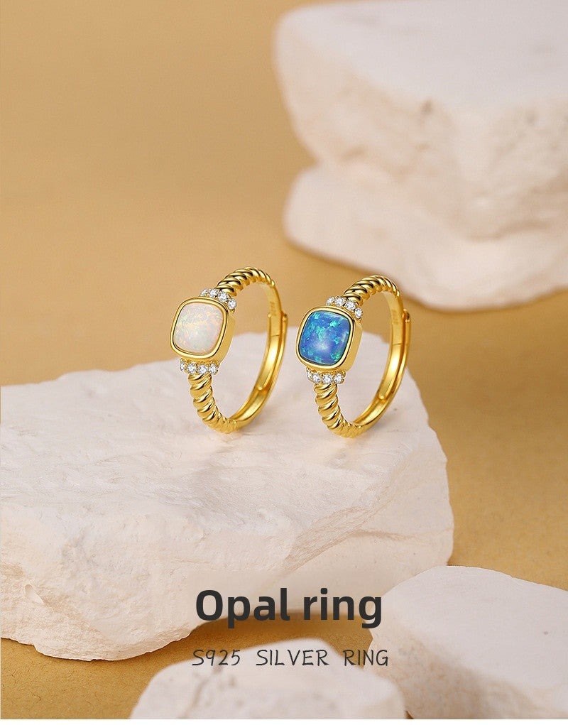 Retro Style 925 Sterling Silver Ring For October Birthstone Opal In Golden