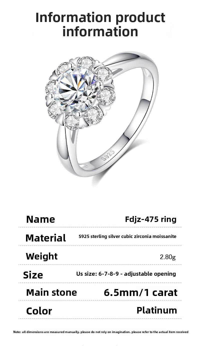 925 Sterling Silver Flowers Ring For Women Featuring Moissanite Inlay
