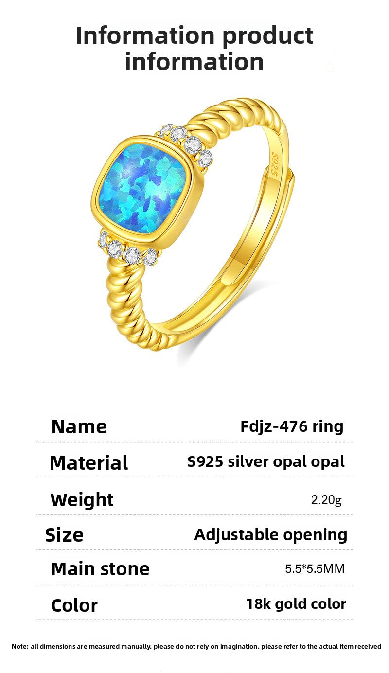 Retro Style 925 Sterling Silver Ring For October Birthstone Opal In Golden