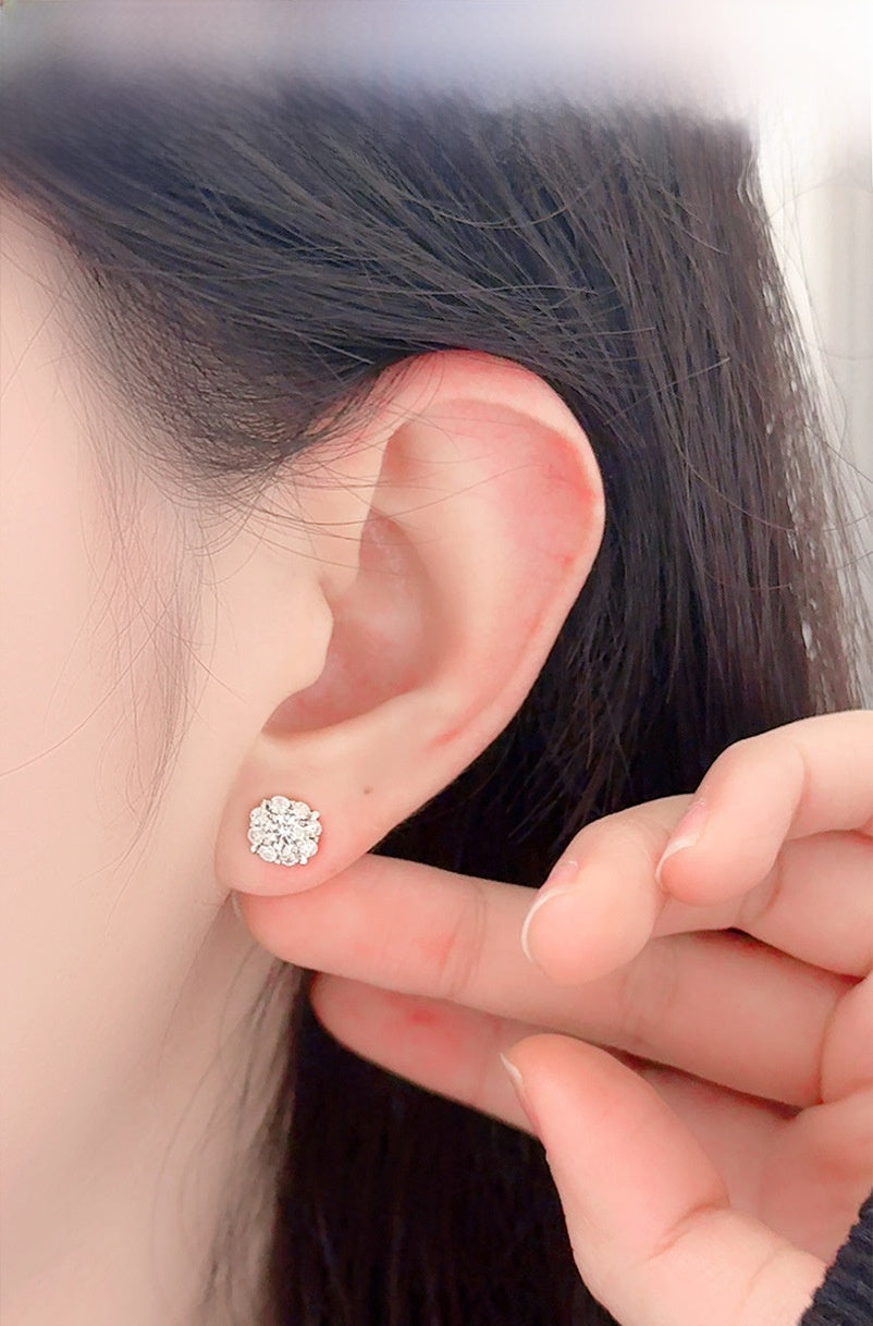 Round Stud Earrings For Women In 925 Sterling Silver Featuring Moissanite Inlay