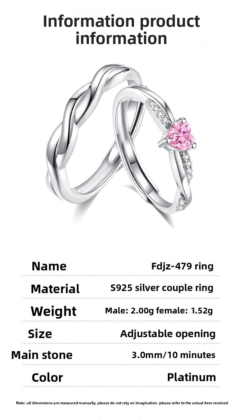 Heart Shape Ring For Women In 925 Sterling Silver With Pink Zircon Inlay