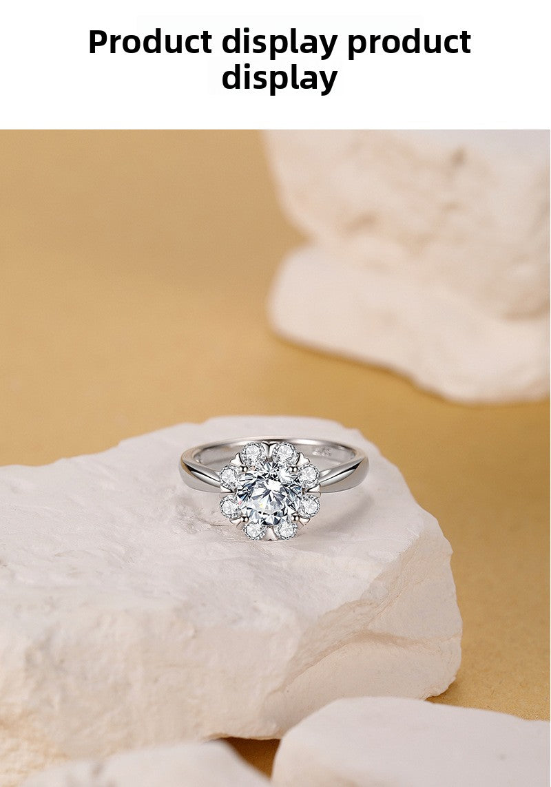 925 Sterling Silver Flowers Ring For Women Featuring Moissanite Inlay