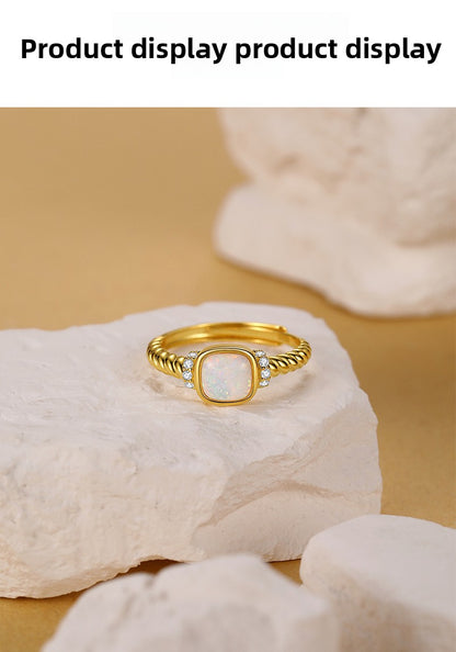 Retro Style 925 Sterling Silver Ring For October Birthstone Opal In Golden
