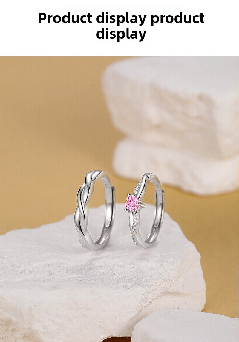Heart Shape Ring For Women In 925 Sterling Silver With Pink Zircon Inlay