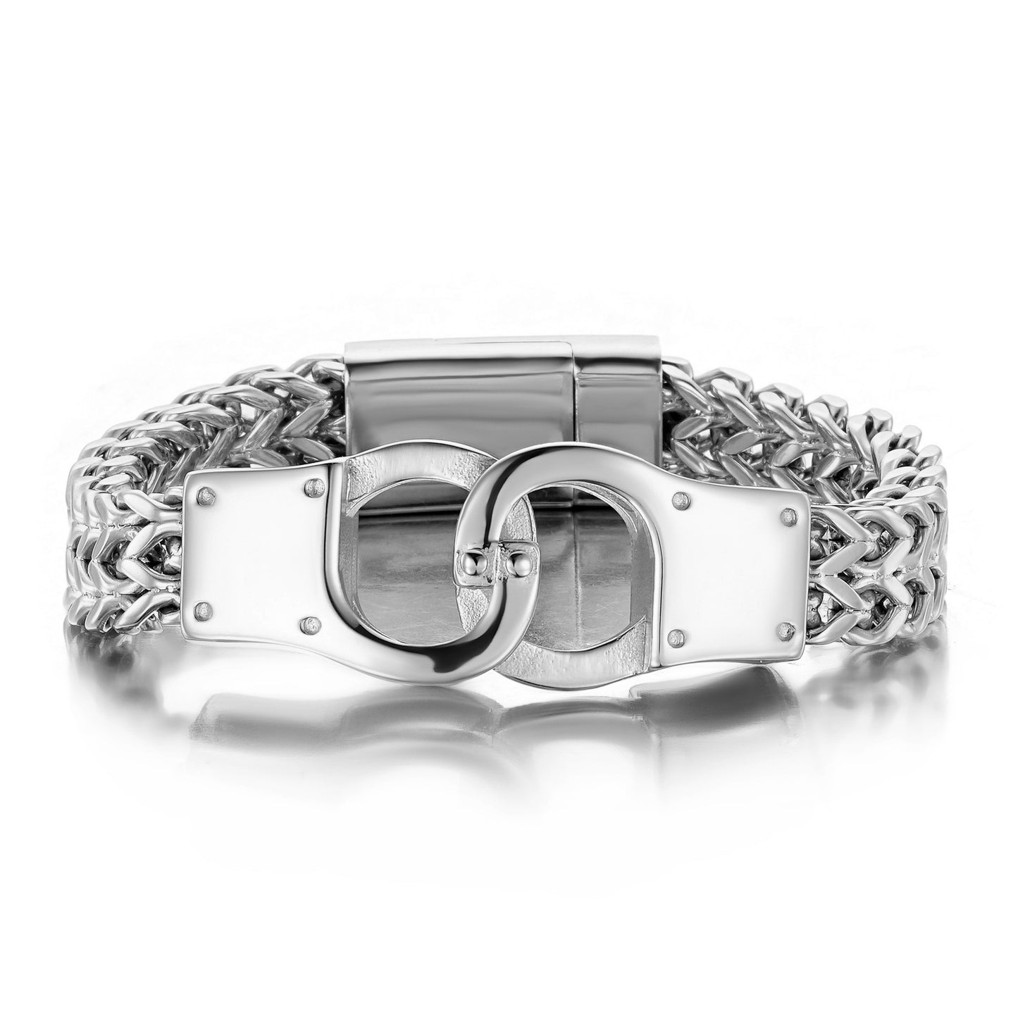 Men's Handcuffs Bracelet In Steel Color, Made Of Durable 304 Stainless Steel