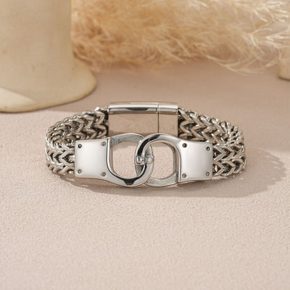 Men's Handcuffs Bracelet In Steel Color, Made Of Durable 304 Stainless Steel
