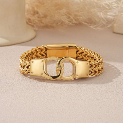 Men's Handcuffs Bracelet In Steel Color, Made Of Durable 304 Stainless Steel