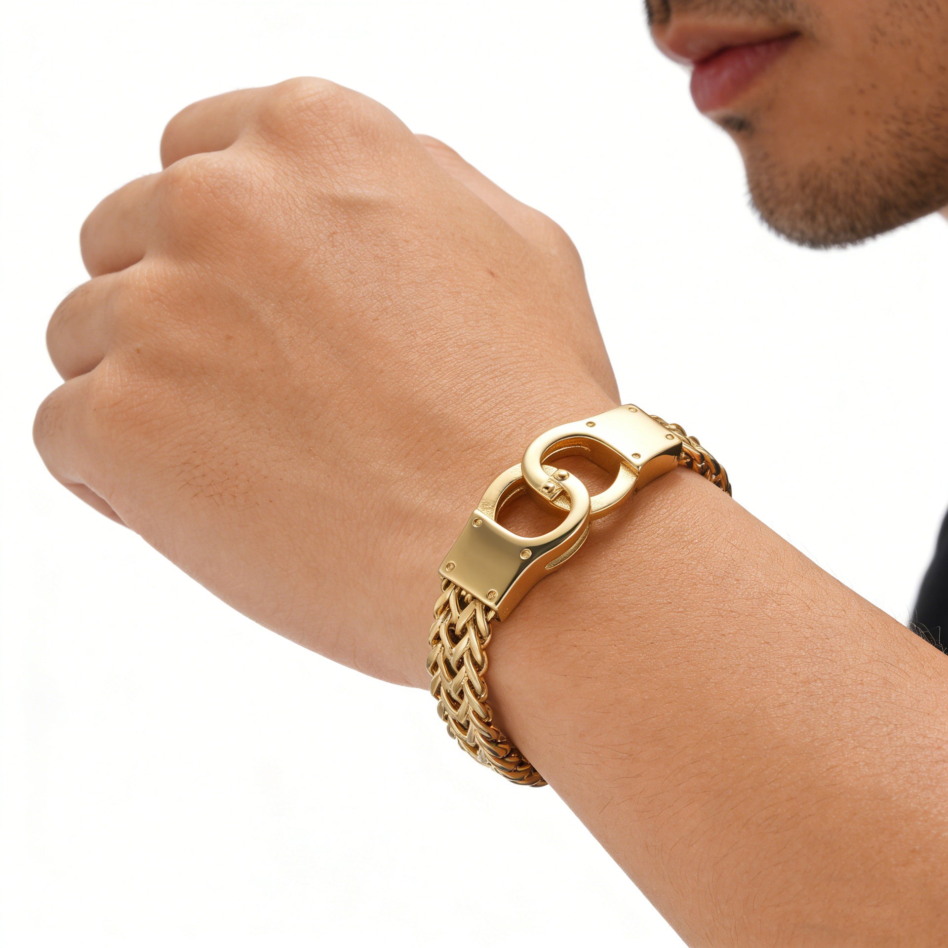 Men's Handcuffs Bracelet In Steel Color, Made Of Durable 304 Stainless Steel