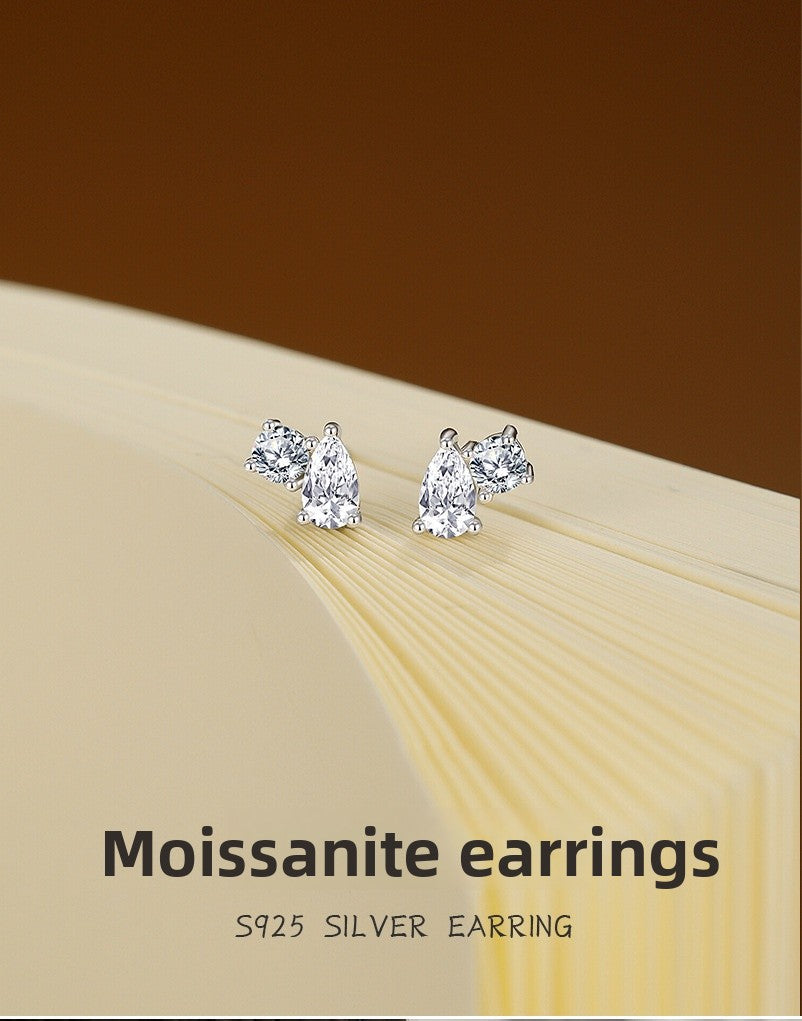 Round Stud Earrings For Women In 925 Sterling Silver Featuring Moissanite In Silver