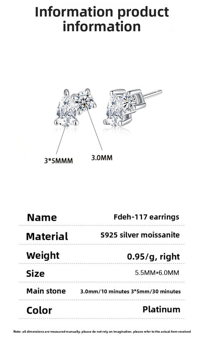 Round Stud Earrings For Women In 925 Sterling Silver Featuring Moissanite In Silver
