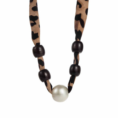 Leopard Print Sweater Chain Necklace For Maillard Style In Black