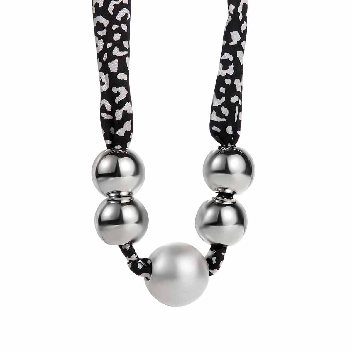 Leopard Print Sweater Chain Necklace For Maillard Style In Black