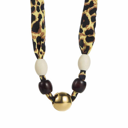 Leopard Print Sweater Chain Necklace For Maillard Style In Black
