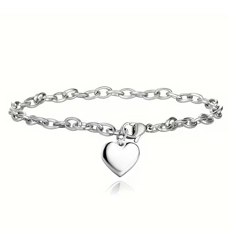 Sweet Heart Shape Bracelet For Women Made Of 304 Stainless Steel In Silver, 1 Piece