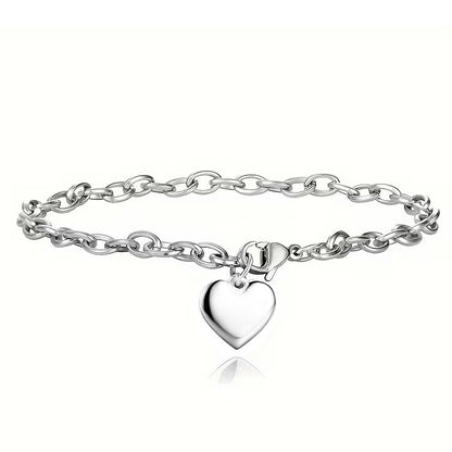 Sweet Heart Shape Bracelet For Women Made Of 304 Stainless Steel In Silver, 1 Piece