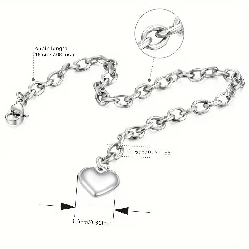 Sweet Heart Shape Bracelet For Women Made Of 304 Stainless Steel In Silver, 1 Piece