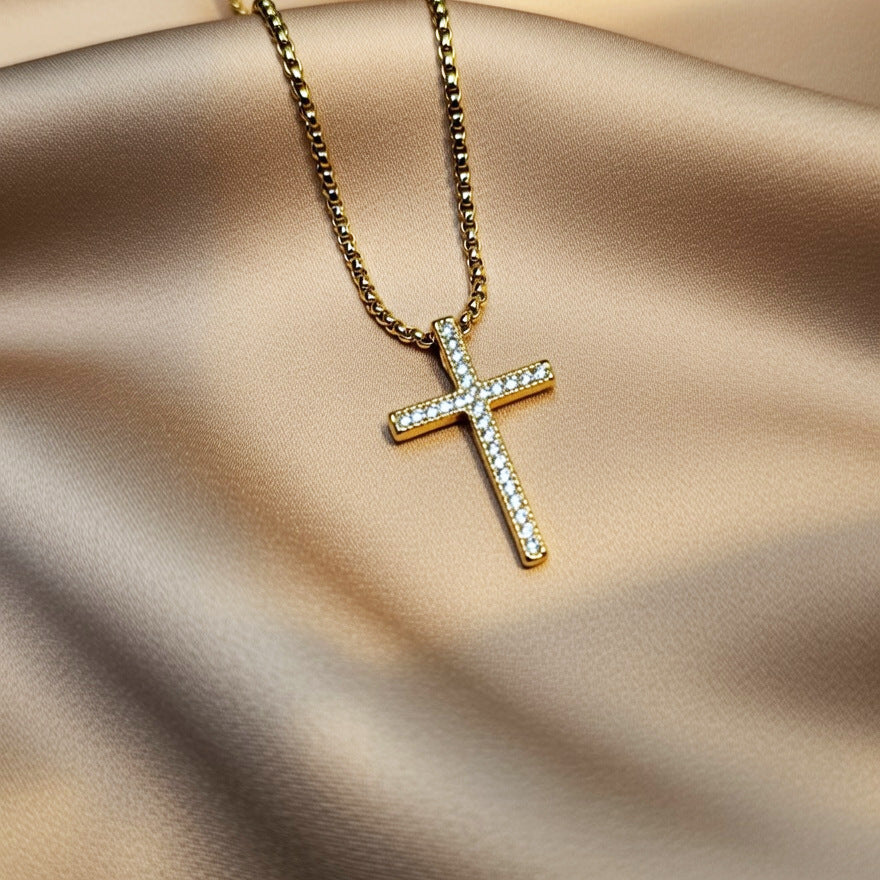 Hip-Hop Style Cross Necklace In Rose Gold, Perfect For Everyday Wear