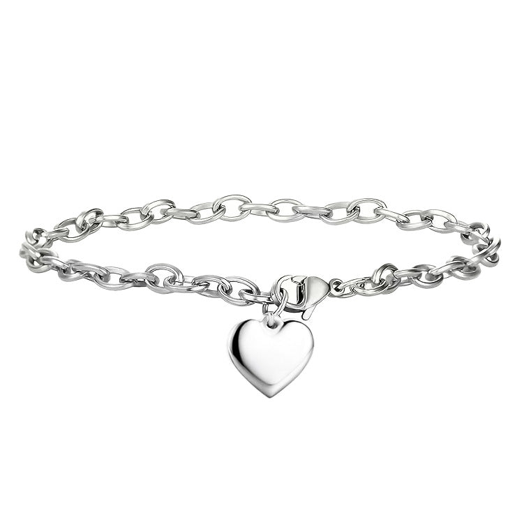 Sweet Heart Shape Bracelet For Women Made Of 304 Stainless Steel In Silver, 1 Piece