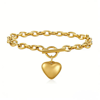 Sweet Heart Shape Bracelet For Women Made Of 304 Stainless Steel In Silver, 1 Piece