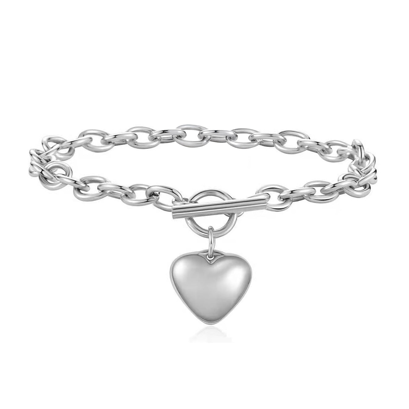 Sweet Heart Shape Bracelet For Women Made Of 304 Stainless Steel In Silver, 1 Piece