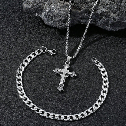 2 Pieces Blue Jewelry Set Featuring Cross Pattern With Artificial Diamond Inlay