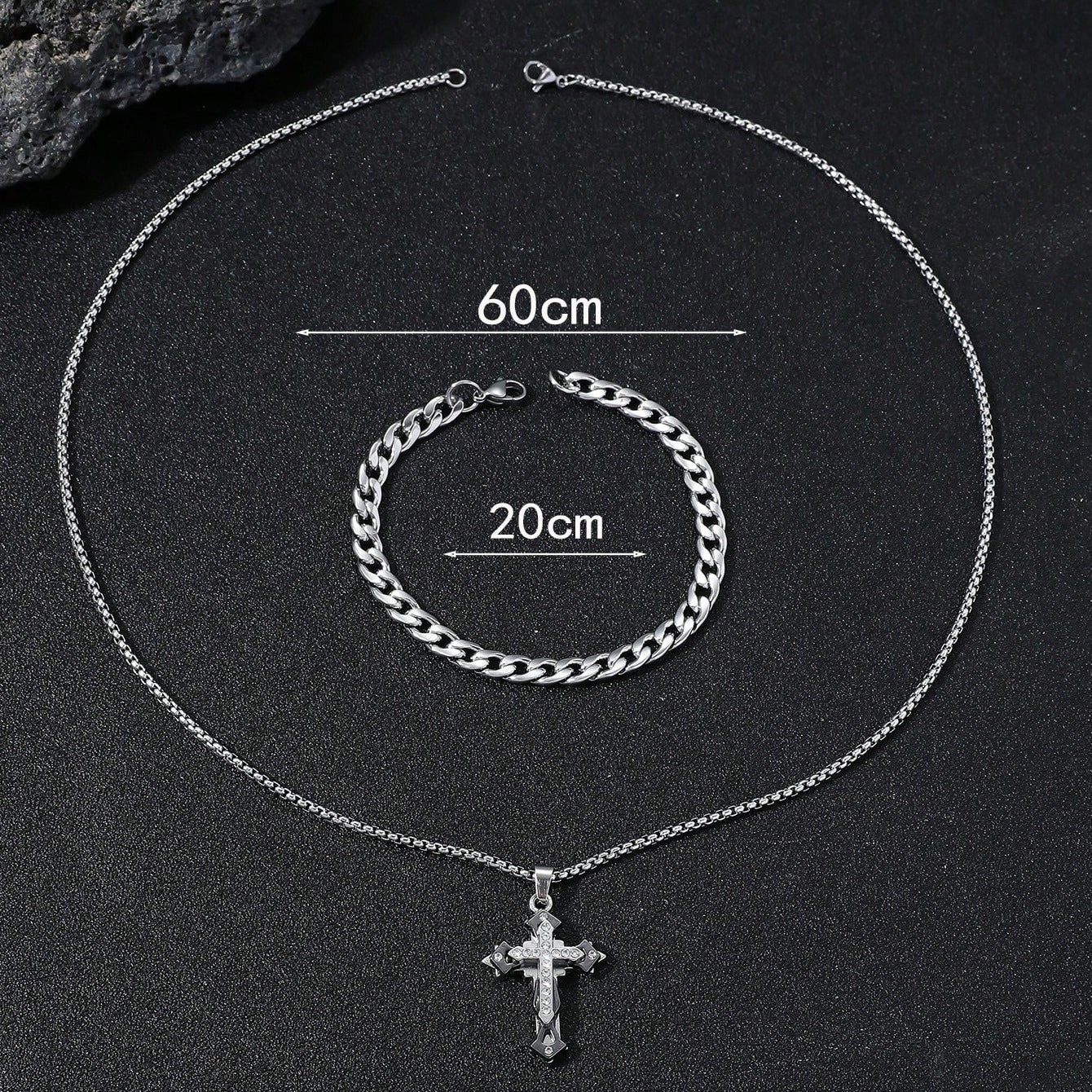 2 Pieces Blue Jewelry Set Featuring Cross Pattern With Artificial Diamond Inlay