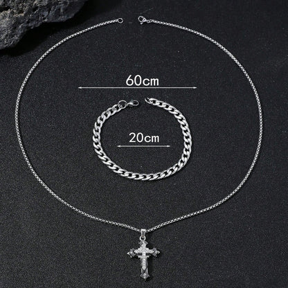 2 Pieces Blue Jewelry Set Featuring Cross Pattern With Artificial Diamond Inlay