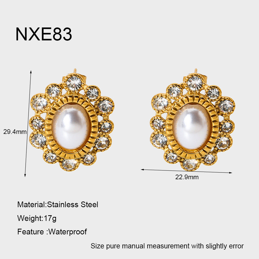 Flowers Stud Earrings For Women In 304 Stainless Steel With 18K Real Gold Plated And Zircon Inlay