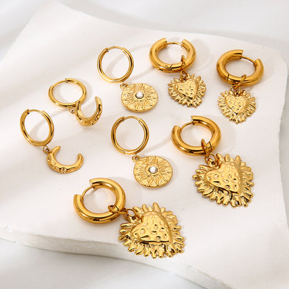 Moon Pattern Hammered Earrings For Women In 304 Stainless Steel With 18K Real Gold Plated Finish