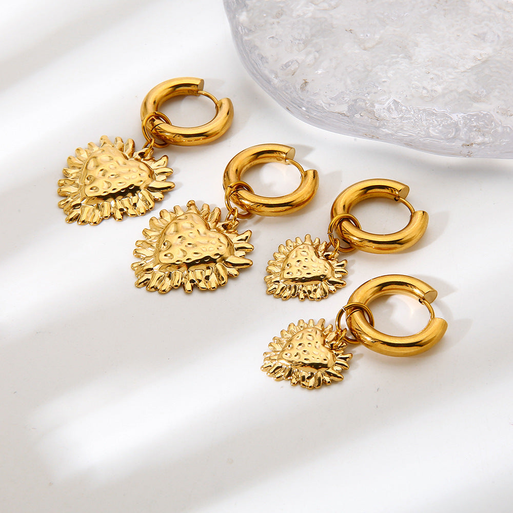 Moon Pattern Hammered Earrings For Women In 304 Stainless Steel With 18K Real Gold Plated Finish
