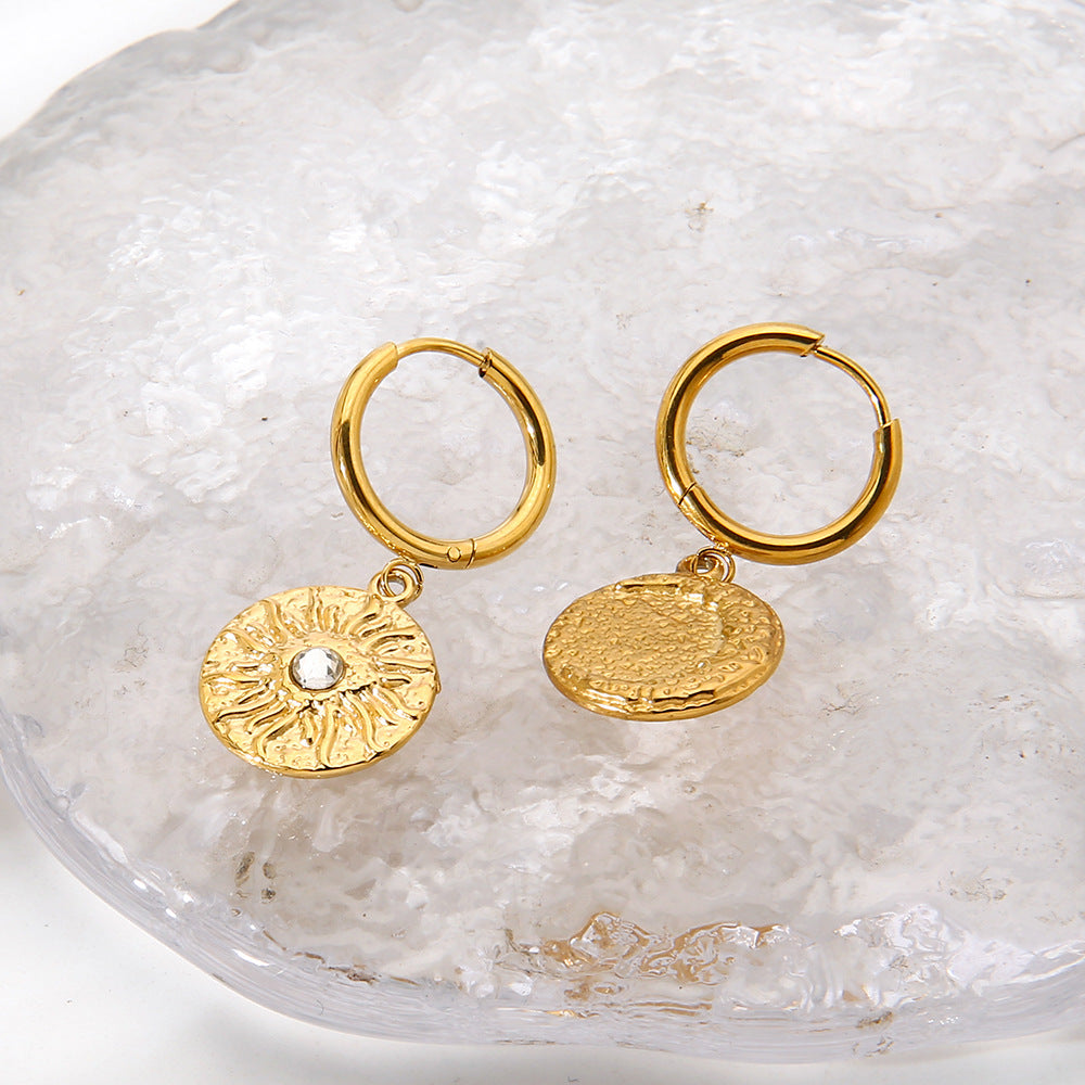 Moon Pattern Hammered Earrings For Women In 304 Stainless Steel With 18K Real Gold Plated Finish