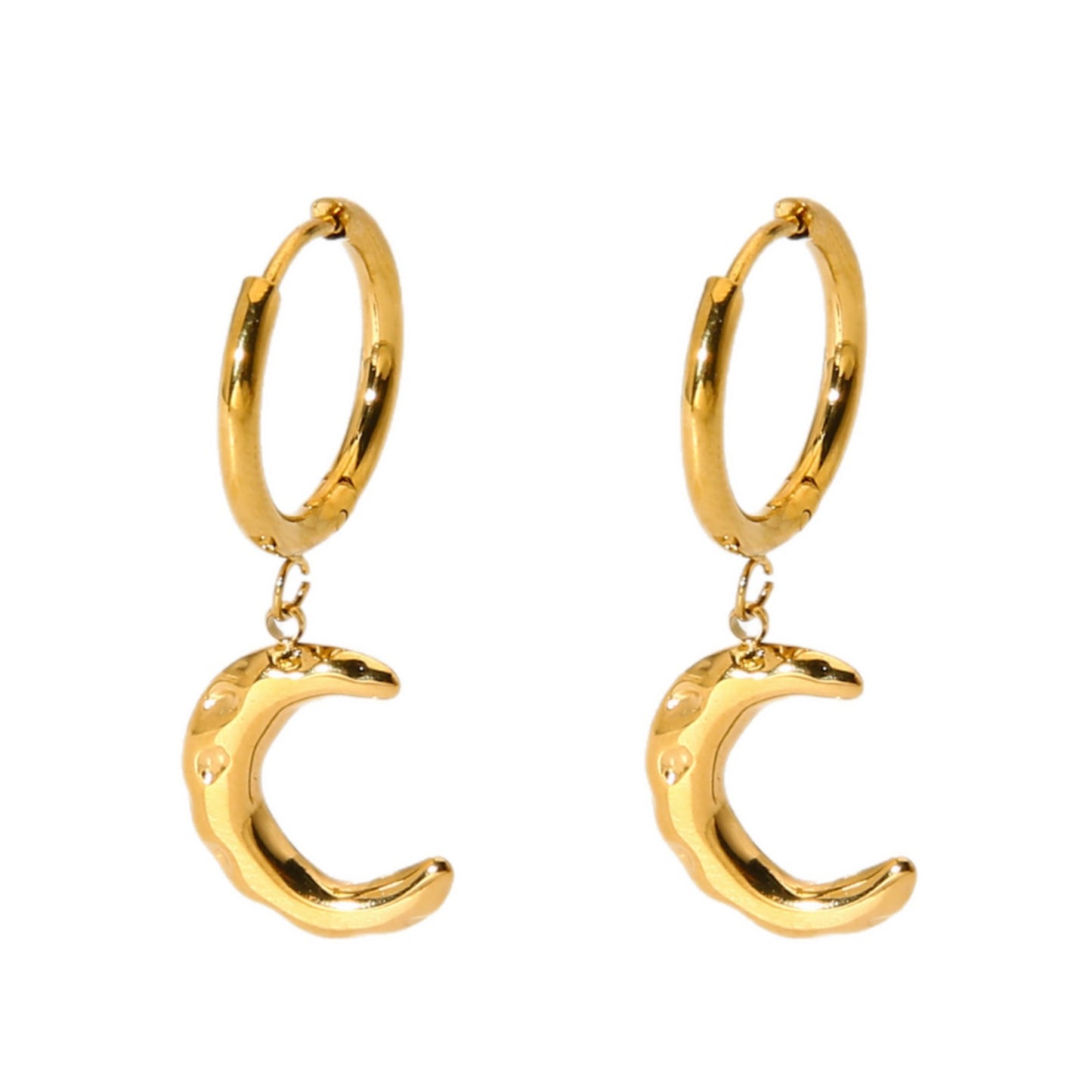 Moon Pattern Hammered Earrings For Women In 304 Stainless Steel With 18K Real Gold Plated Finish