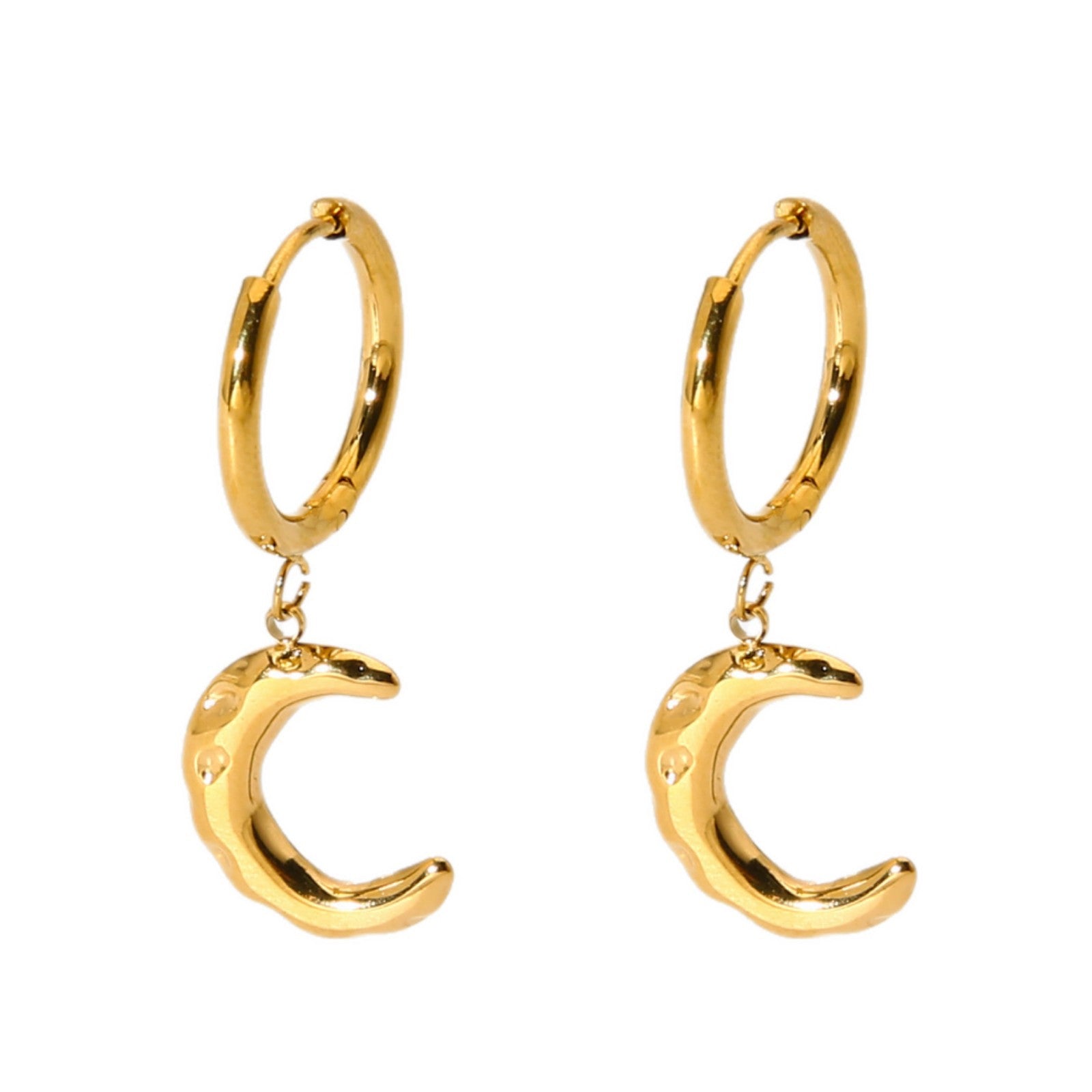 Moon Pattern Hammered Earrings For Women In 304 Stainless Steel With 18K Real Gold Plated Finish