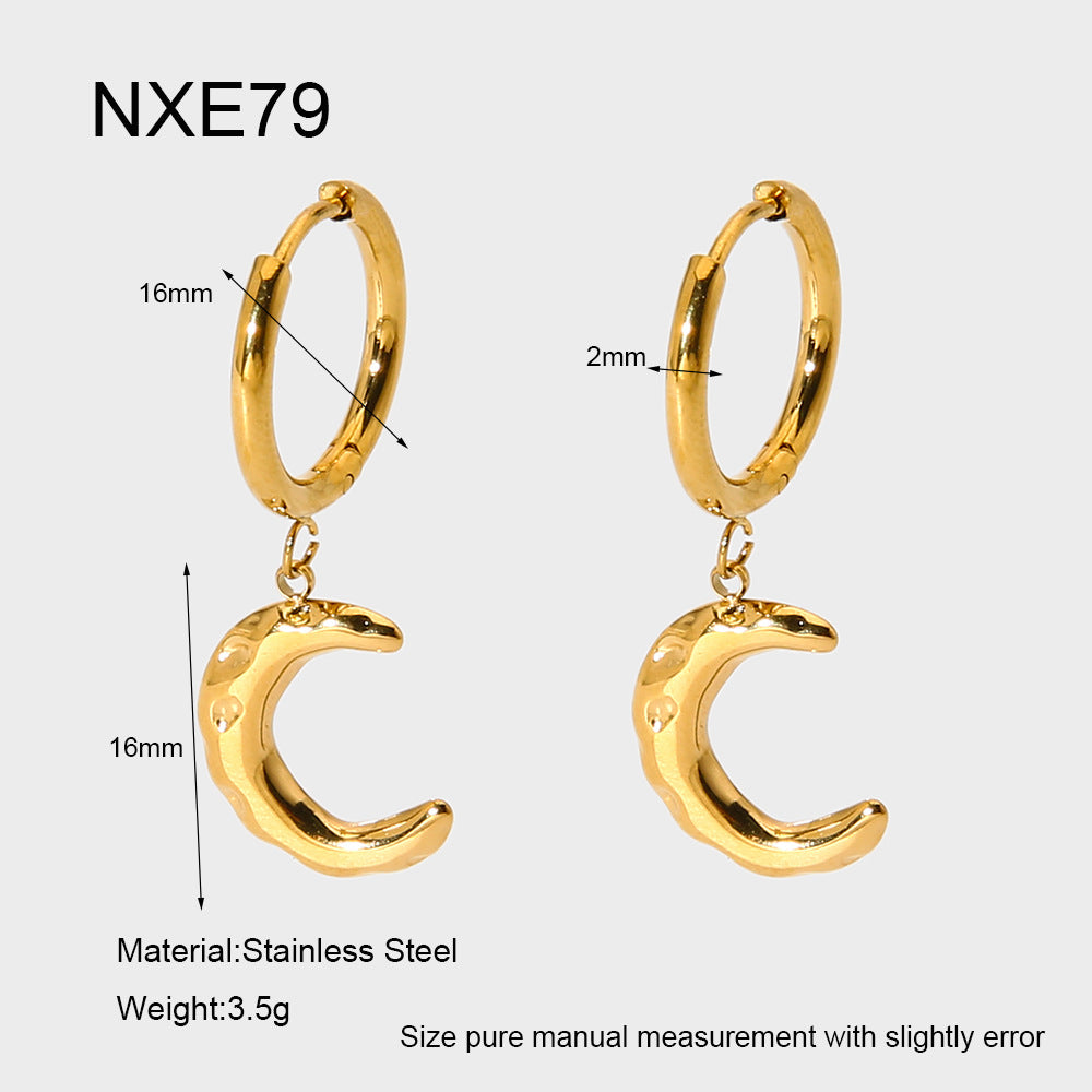 Moon Pattern Hammered Earrings For Women In 304 Stainless Steel With 18K Real Gold Plated Finish