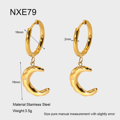 Moon Pattern Hammered Earrings For Women In 304 Stainless Steel With 18K Real Gold Plated Finish