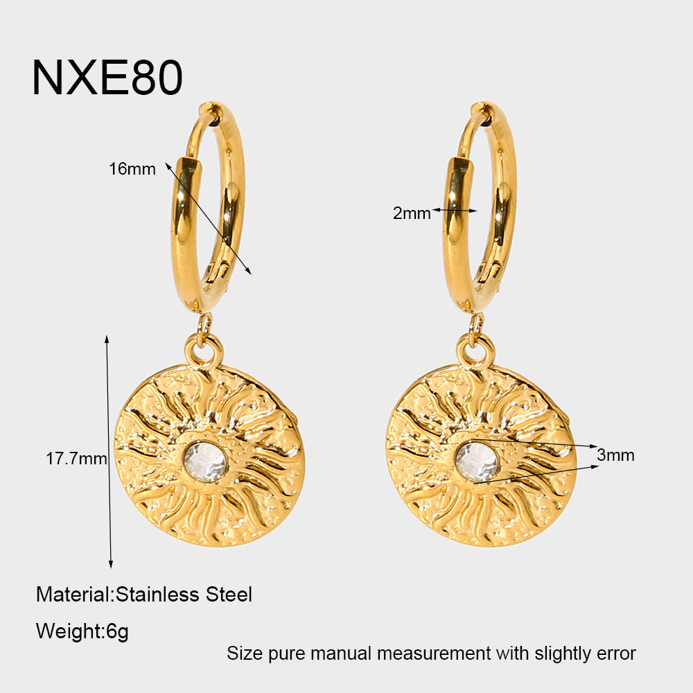 Moon Pattern Hammered Earrings For Women In 304 Stainless Steel With 18K Real Gold Plated Finish