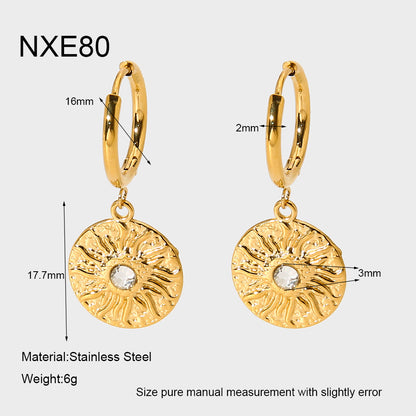 Moon Pattern Hammered Earrings For Women In 304 Stainless Steel With 18K Real Gold Plated Finish