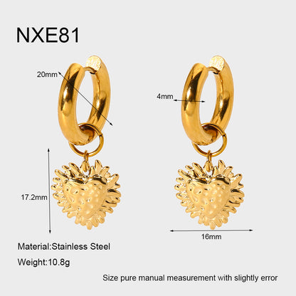 Moon Pattern Hammered Earrings For Women In 304 Stainless Steel With 18K Real Gold Plated Finish