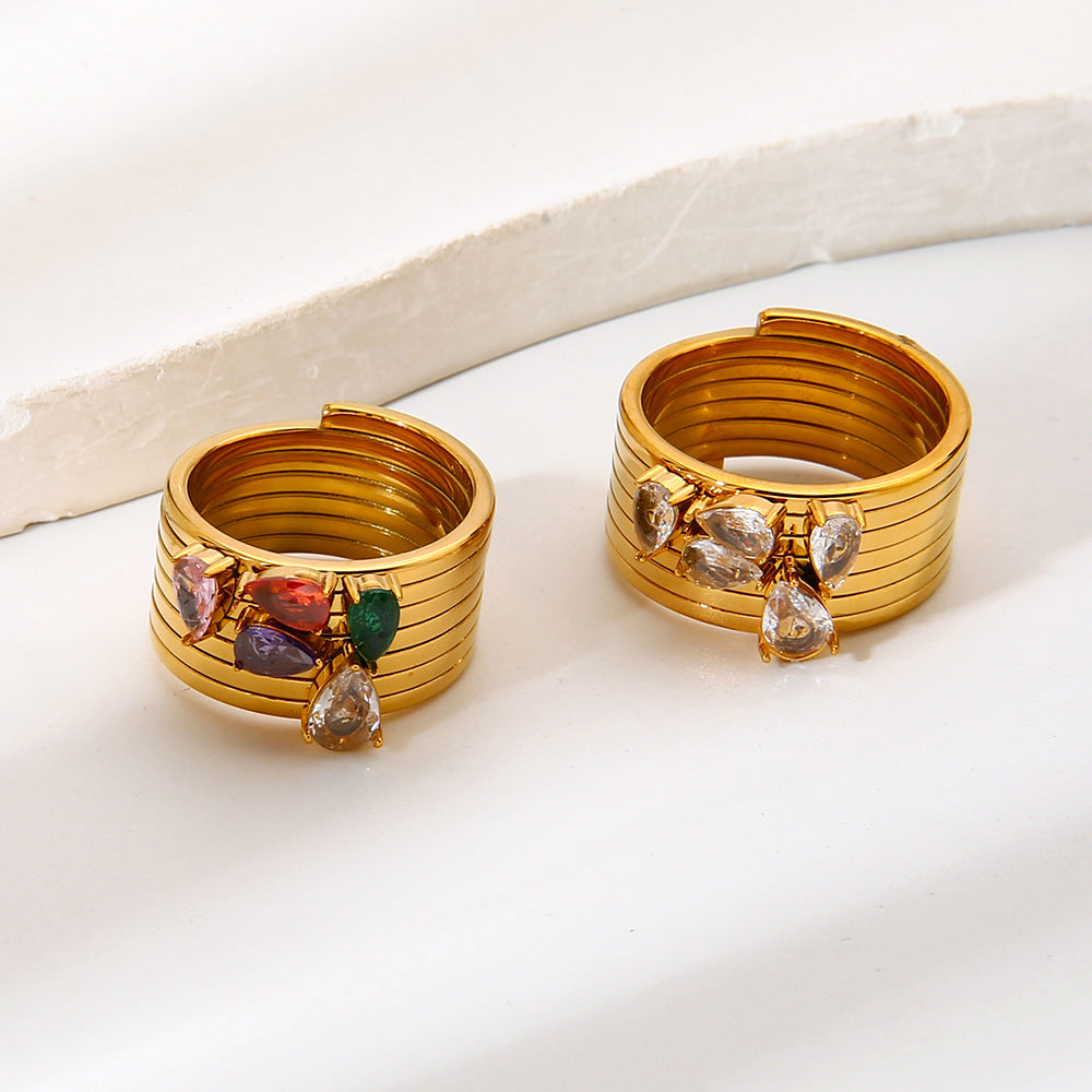 Water Droplets Ring For Women Featuring Zircon Inlay And 18K Real Gold Plated Finish In Golden