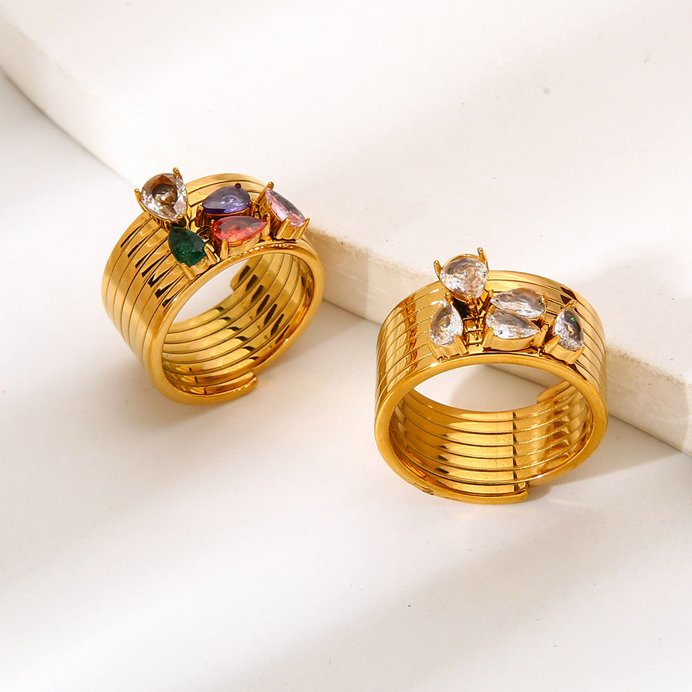 Water Droplets Ring For Women Featuring Zircon Inlay And 18K Real Gold Plated Finish In Golden