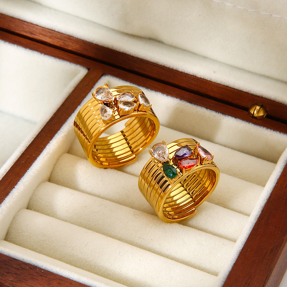 Water Droplets Ring For Women Featuring Zircon Inlay And 18K Real Gold Plated Finish In Golden