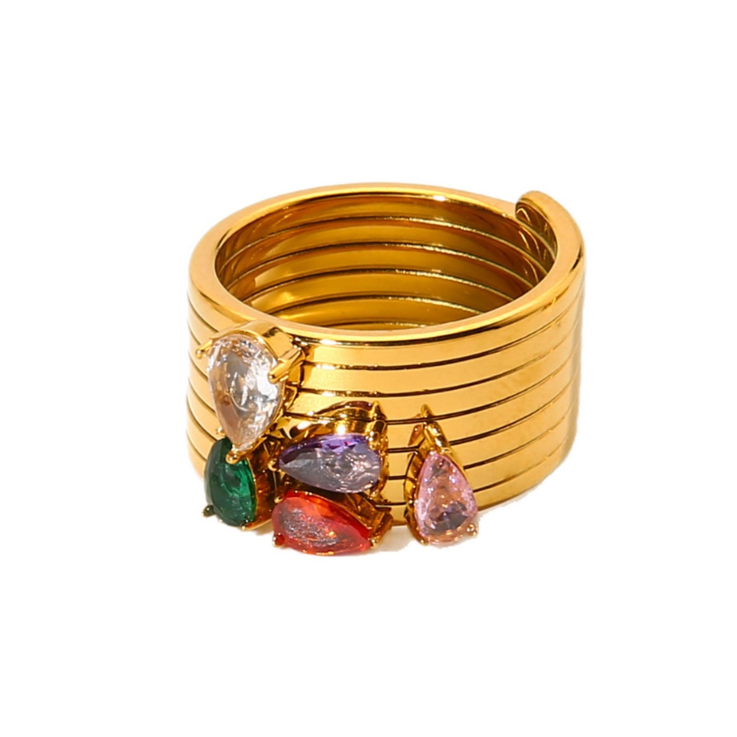 Water Droplets Ring For Women Featuring Zircon Inlay And 18K Real Gold Plated Finish In Golden