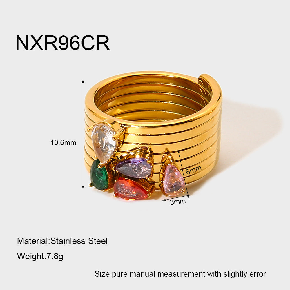 Water Droplets Ring For Women Featuring Zircon Inlay And 18K Real Gold Plated Finish In Golden