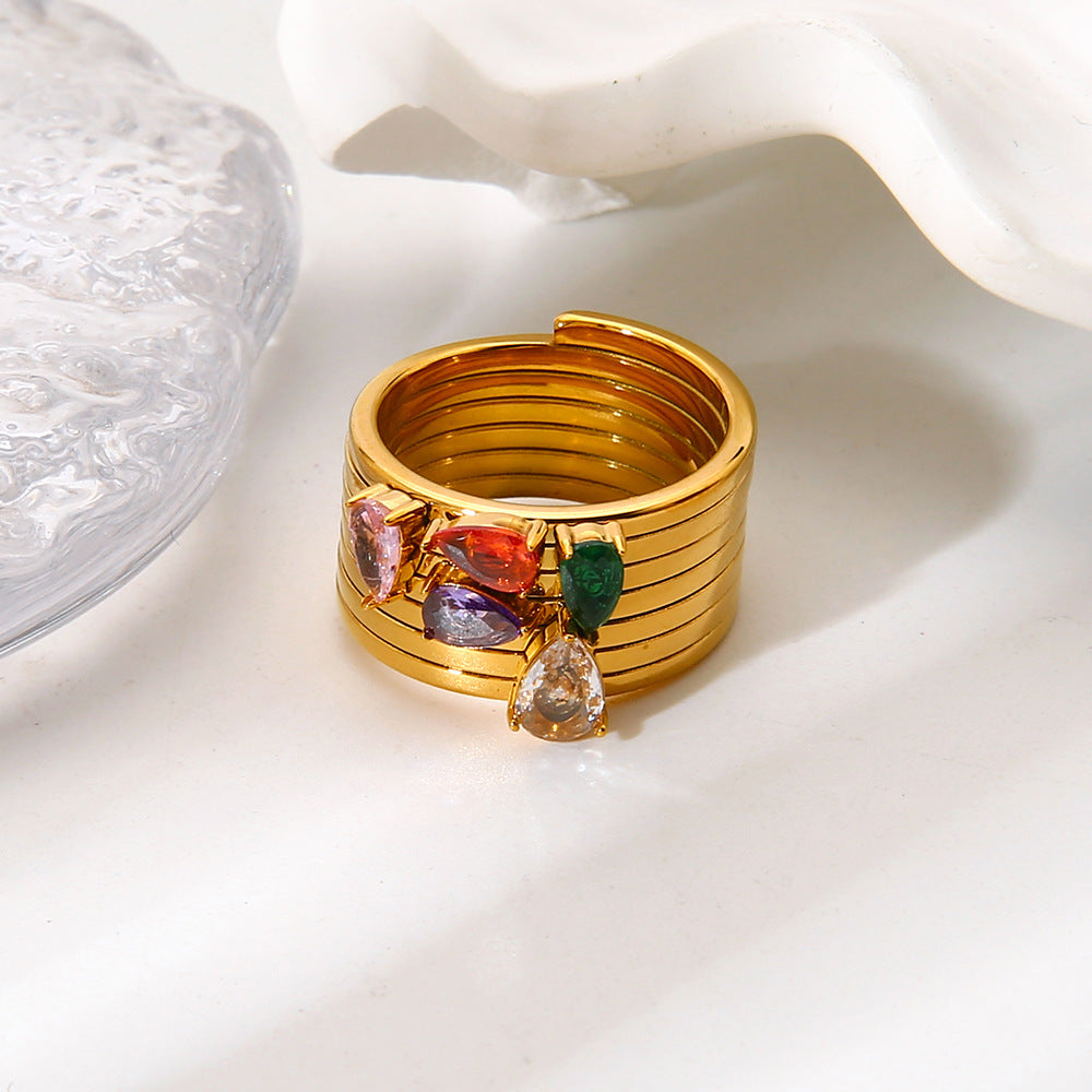 Water Droplets Ring For Women Featuring Zircon Inlay And 18K Real Gold Plated Finish In Golden