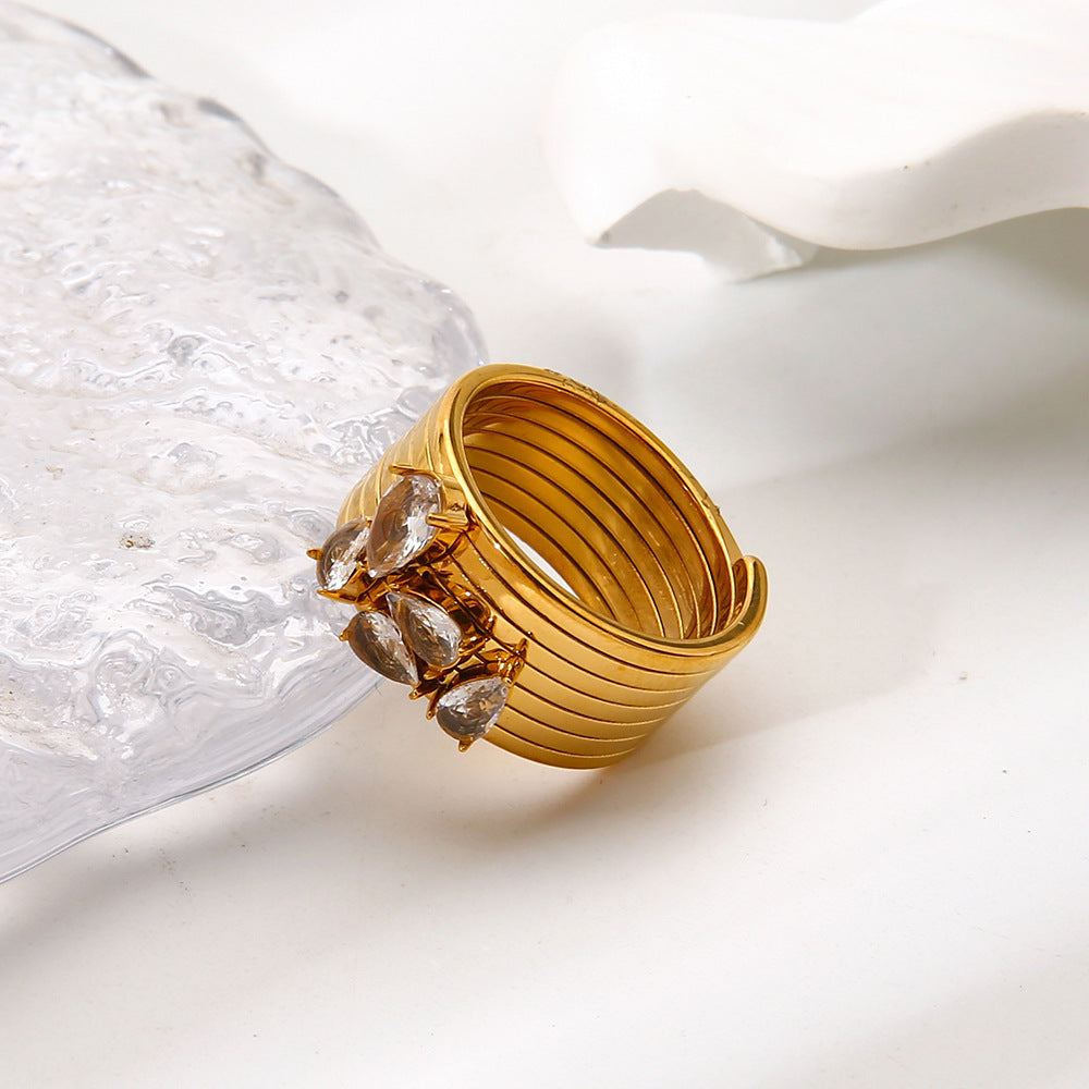 Water Droplets Ring For Women Featuring Zircon Inlay And 18K Real Gold Plated Finish In Golden