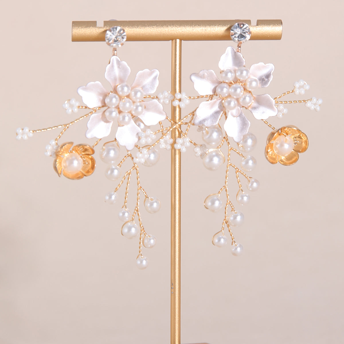 Vintage Style Handmade Copper Wedding Earrings For Women With Rhinestones, 1 Pair