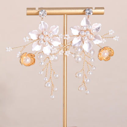 Vintage Style Handmade Copper Wedding Earrings For Women With Rhinestones, 1 Pair